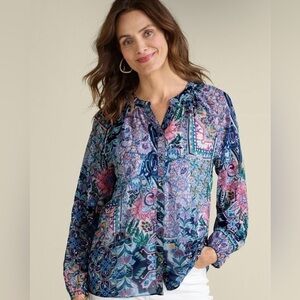 NWT Soft Surroundings Maisie Boho Embellished Long Sleeve Balloon Sleeve Top